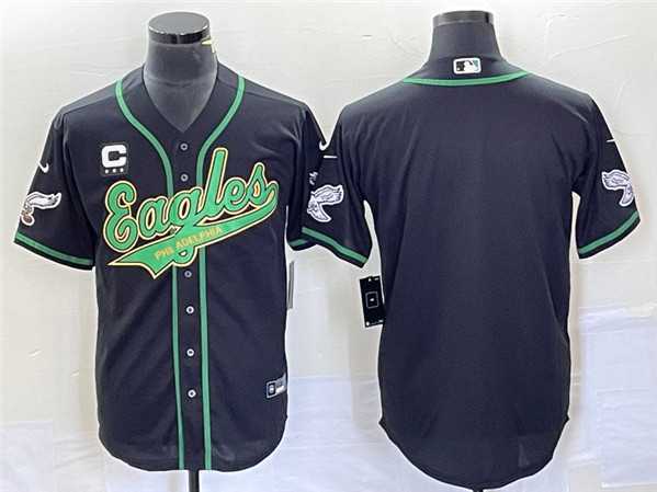 Mens Philadelphia Eagles Blank Black With C Patch Cool Base Stitched Baseball Jersey